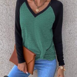 SHEIN NWOT Knit Top Knot Front V Neck Long Sleeve Casual Blouse Size Large